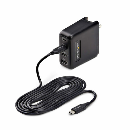 StarTech.com 100W USB-C Wall Charger, 2x USB-C/2x USB-A, Fast Charging Portable GaN Charger Power Adapter, USB Power Delivery 3.0, 6ft/1.8m Cable